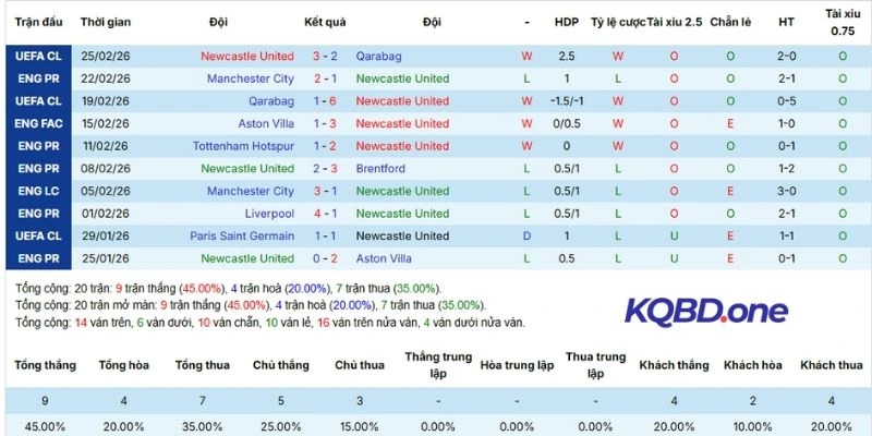 Phong độ Newcastle