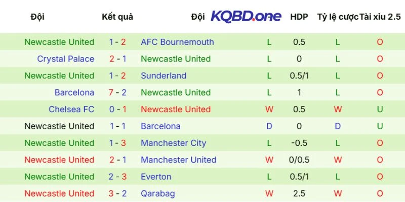 Hiệu suất Newcastle thi đấu