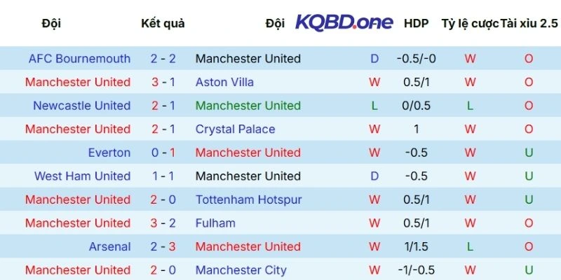 Hiệu suất thi đấu của Manchester United